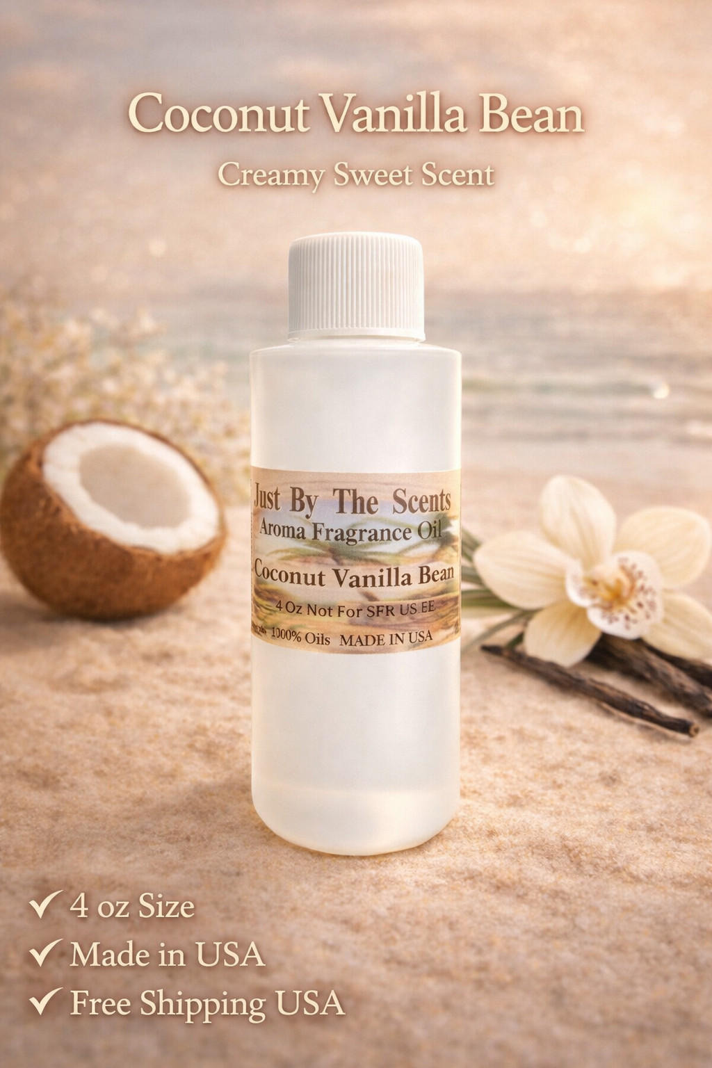 Coconut Vanilla Bean Fragrance Oil 4 oz – Creamy Sweet Scent – Free Shipping USA