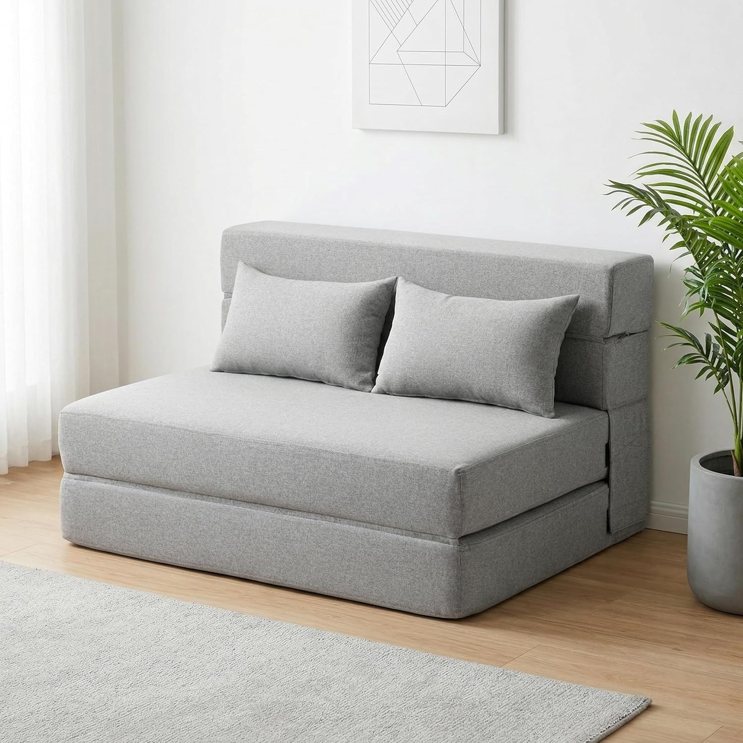 Folding Sofa Bed W/ Pillow- Convertible Chair Floor Couch & Sleeping Mattress