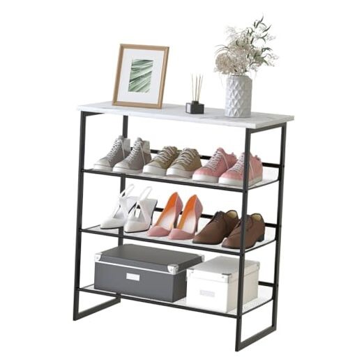 4 Tiers White Marble Shoe Rack,Freestanding Organizer 4-Tiers Marble White