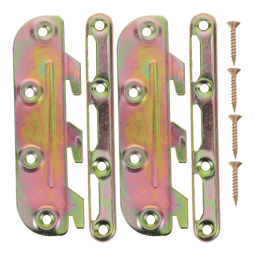 2Sets Metal Bed Rail Fasteners with Mounting Screws for Secure Wooden Bed Frames