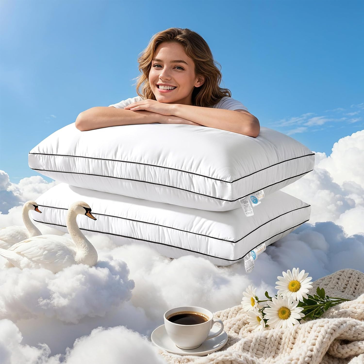 RDS & Oeko‑Tex Certified Hungarian Goose down Pillow King Size 2 Pack, Luxury Ho