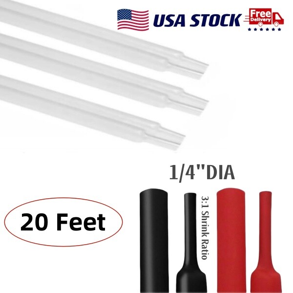 1/4" Dia Heat Shrink Tubing Adhesive 3:1 Ratio Cable Wire Protection 20Ft US
