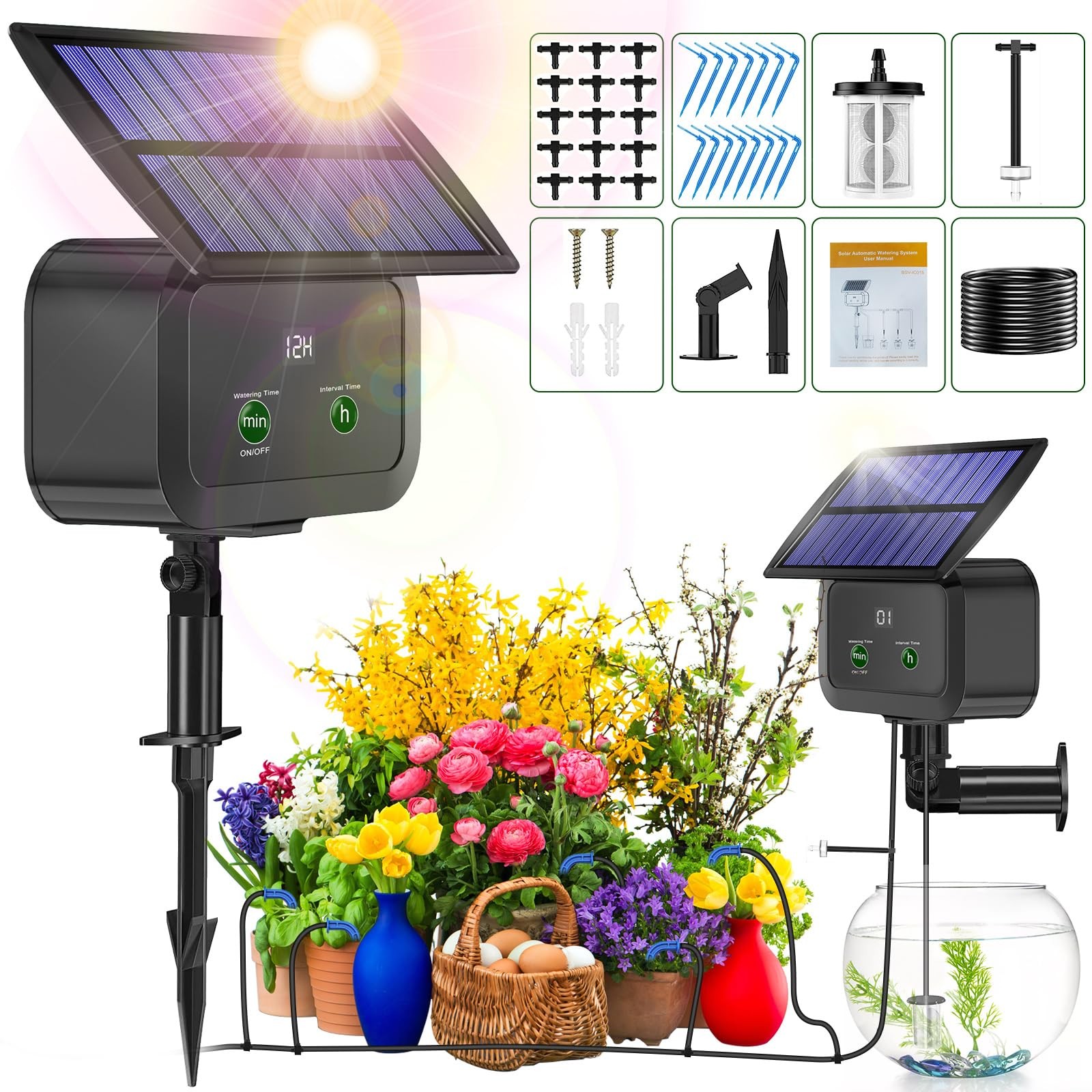 LCD Display Solar Drip Irrigation System Kit, 30 Working Modes & 10 Watering Int