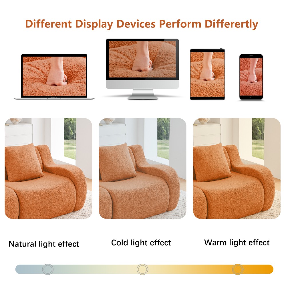 3-Seat Sofa w/ Teddy Fabric, Anti-Slip Base & Curved Armrests - Orange