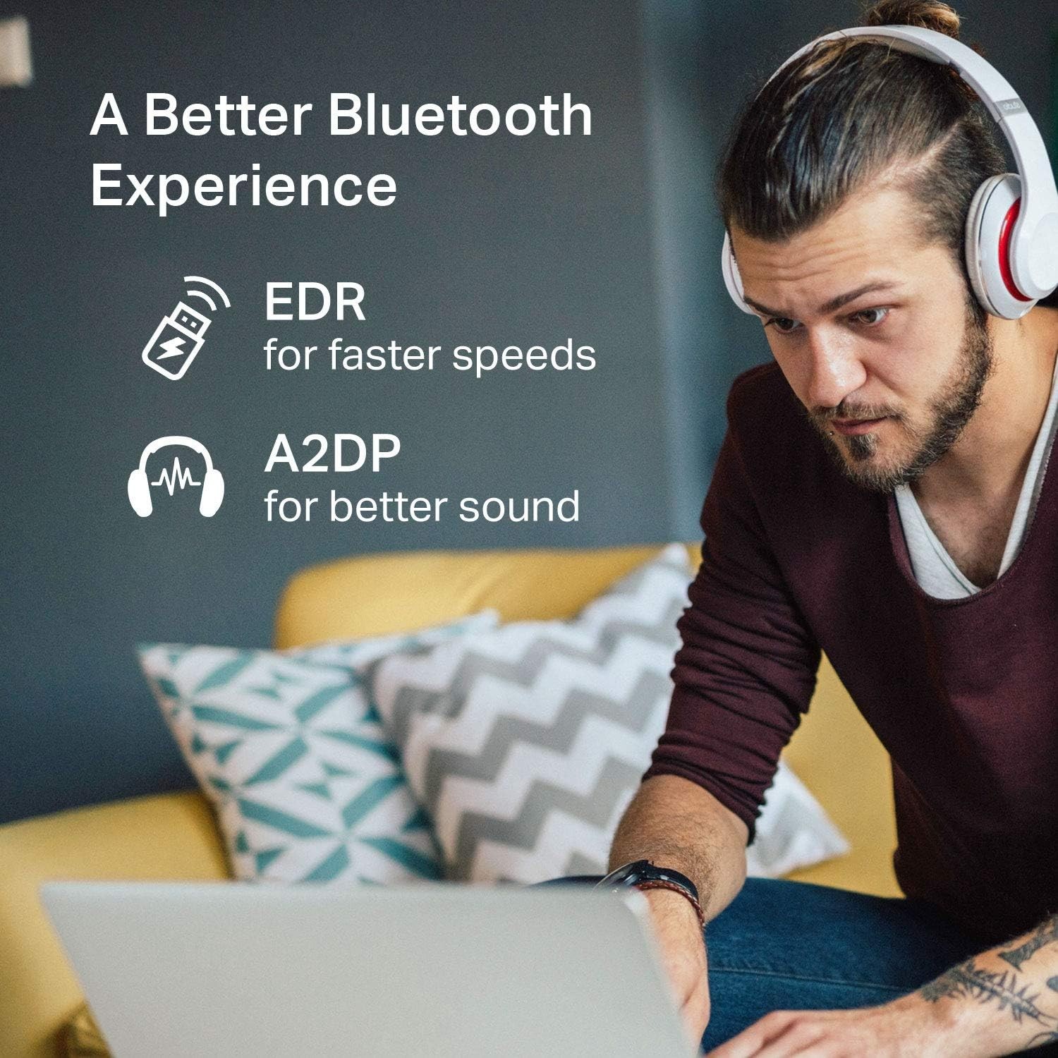 Compact USB Bluetooth Adapter - 65ft Range, Perfect for Wireless Music Streaming
