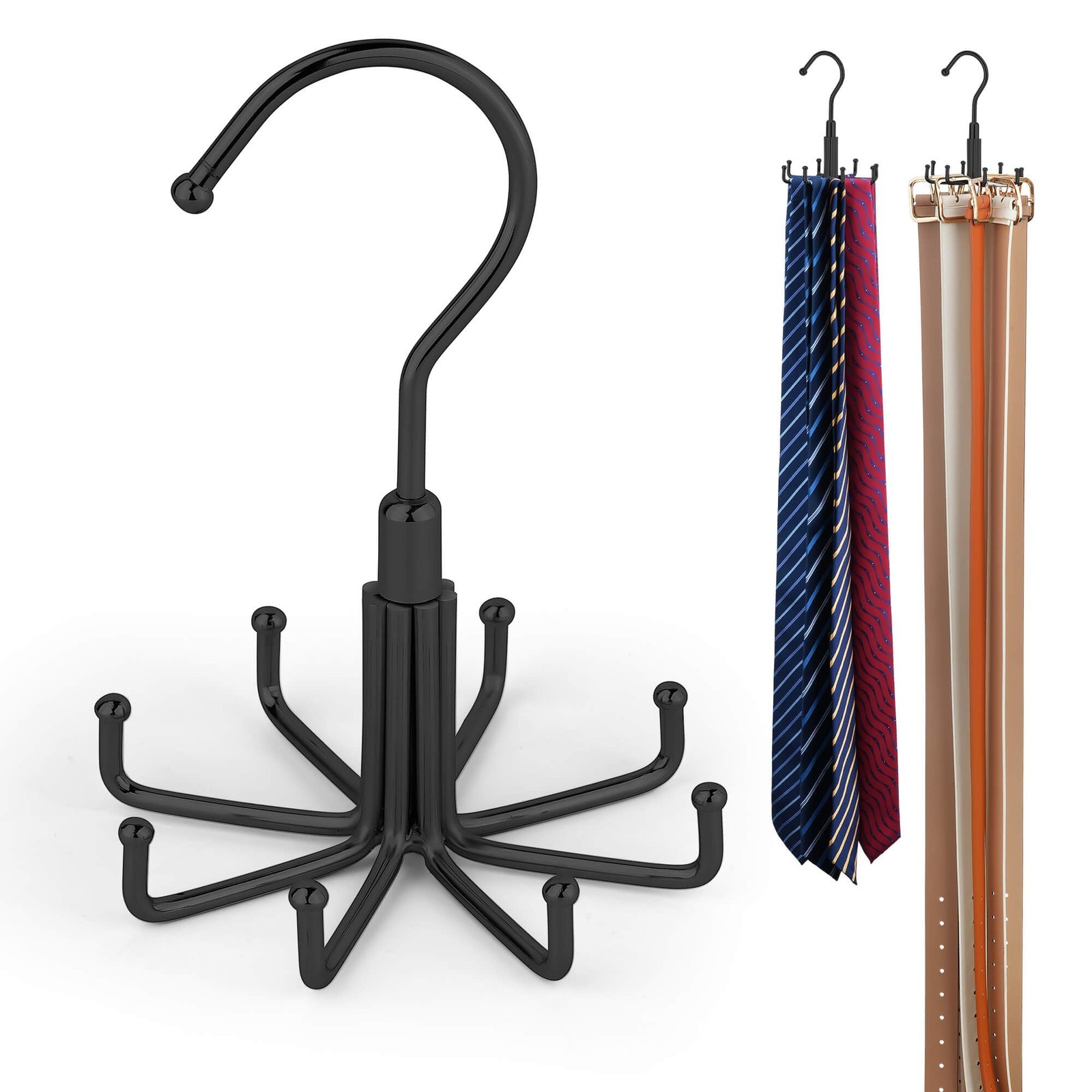 Tie Hanger for Closet, 2 Pack Rotatable Tie Organizer for Men with 16 Hooks, ...