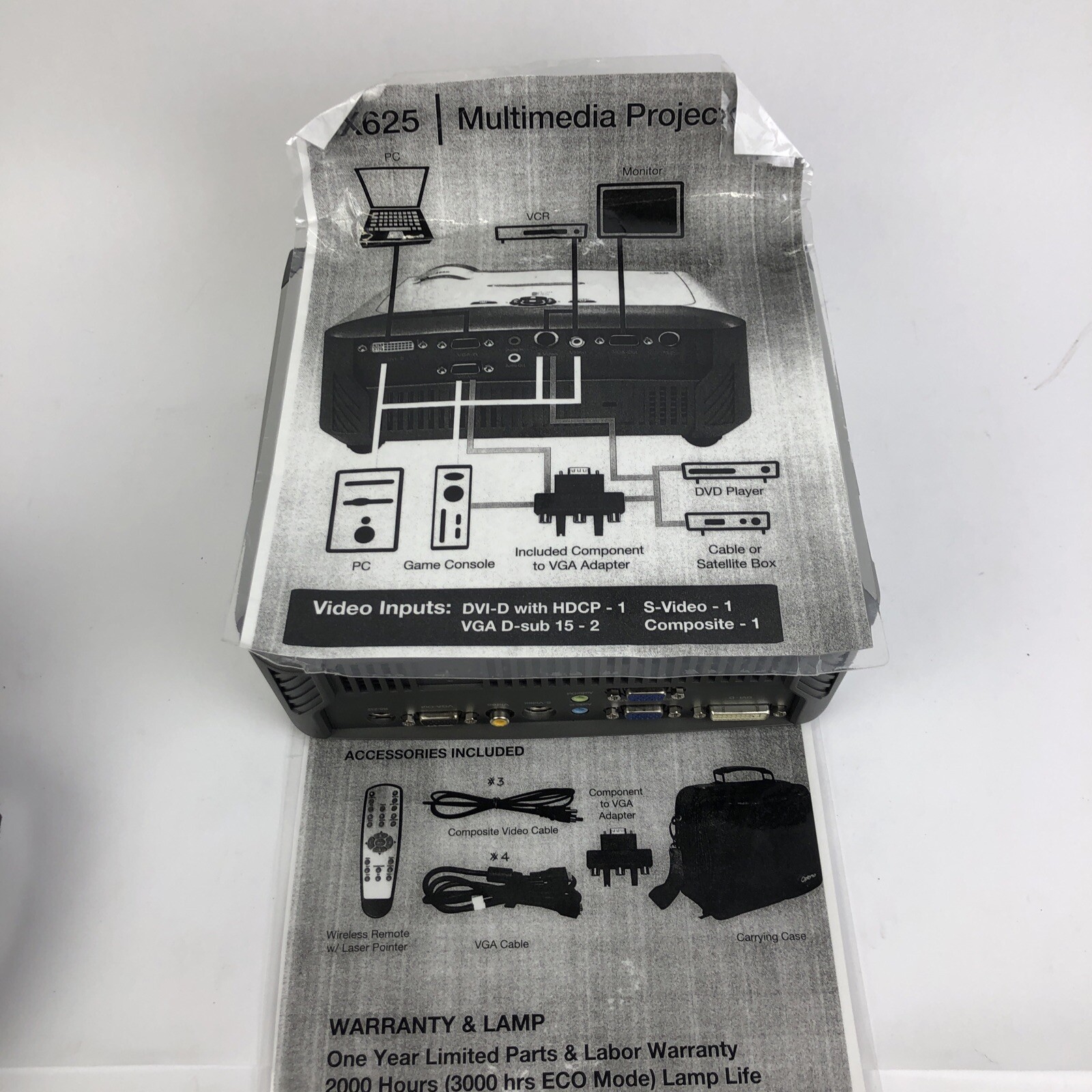 Optoma DX625 DLP Projector Display with Remote , Case and Instructions - LOOK
