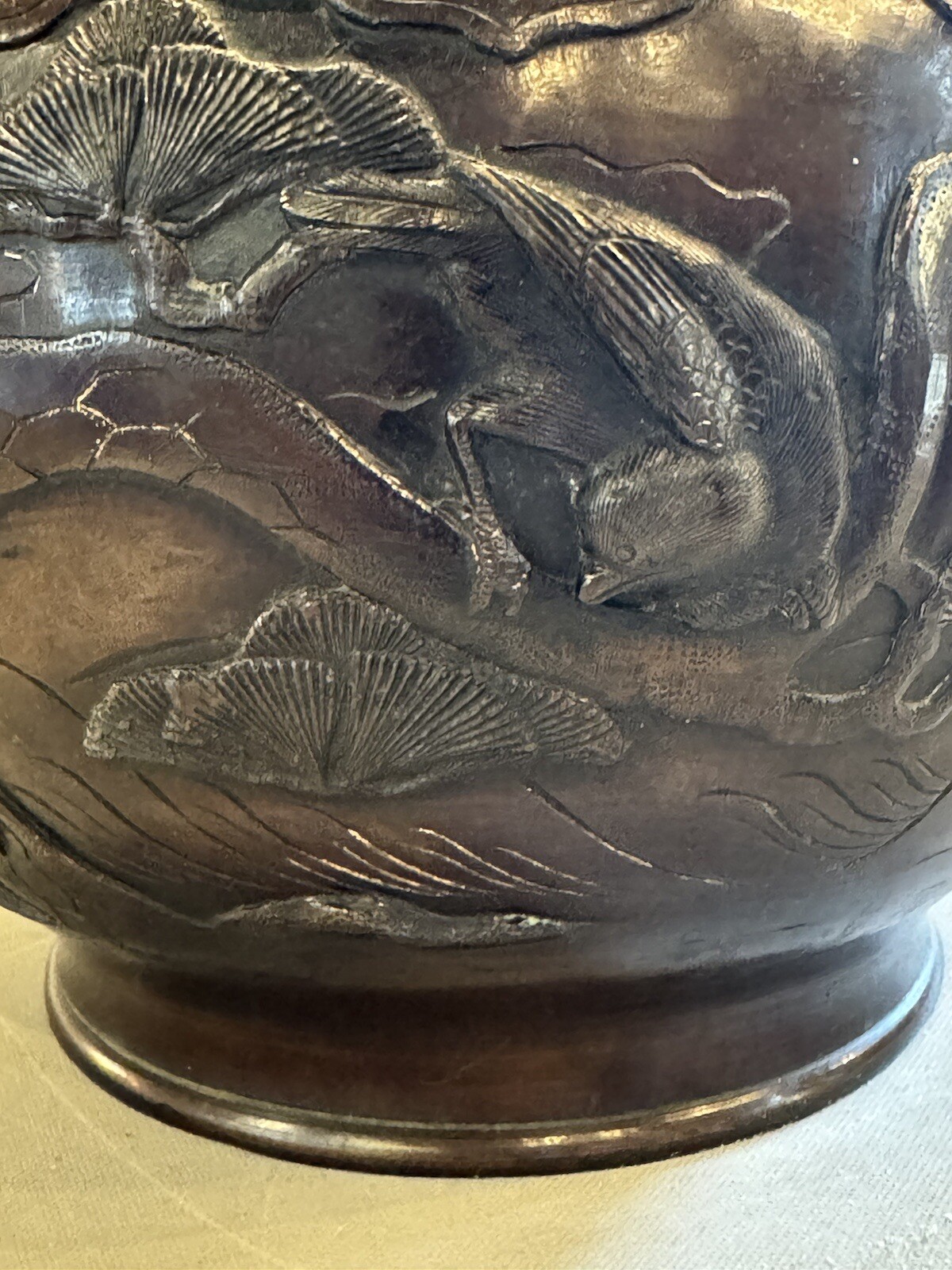 Antique Asian Bronze Jardiniere Planter Pot 12" diameter