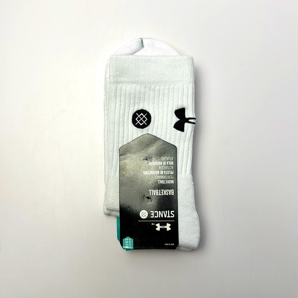 Under Armour Stance Dri Fit Crew Socks Mens Large 9-11 White Basketball Athletic