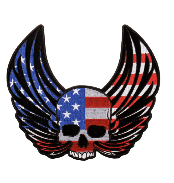 10" FLAG SKULL WINGS EMBROIDERED JACKET PATCH