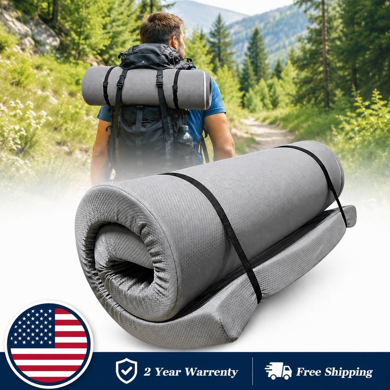 Portable Memory Foam Camping Mattress w/ Water-Resistant Zipper Cover Outdoor