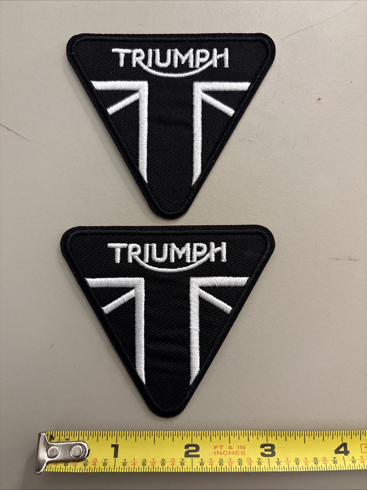 2 Pc - Triumph Triangle (Embroidered Iron on patches) Racing / Motorcycle / Bike