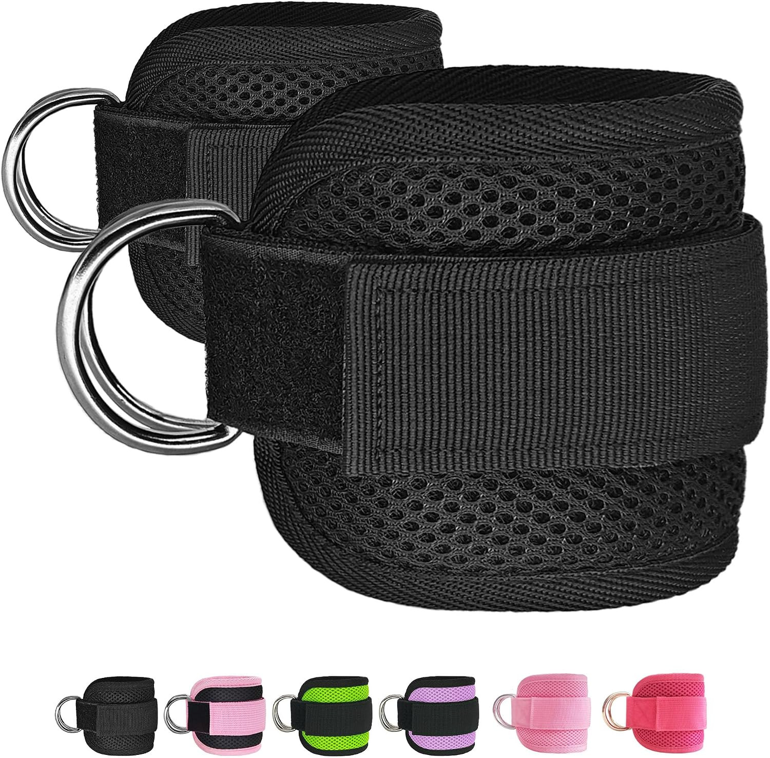 Fitness Ankle Straps for Cable Machines, 2 Pack Comfortable Adjustable Padded An