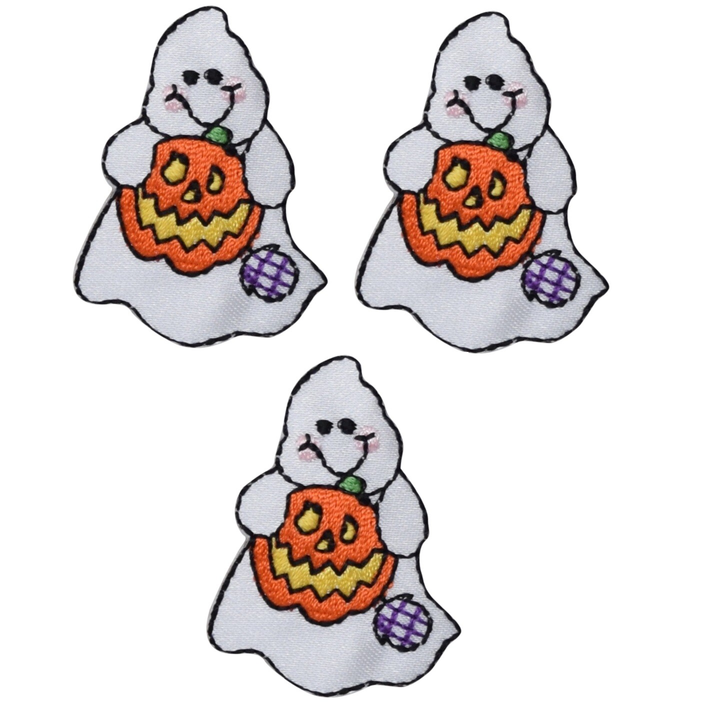 Ghost Applique Patch - Pumpkin, Halloween Badge 1-5/8" (3-Pack, Iron on)