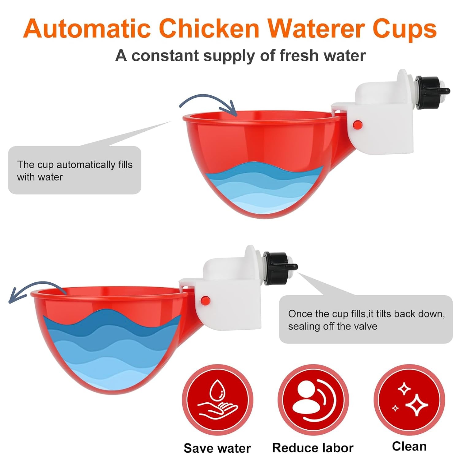 Automatic Chicken Waterer Cups 6 Pack Large Chicken Feeder Watering System