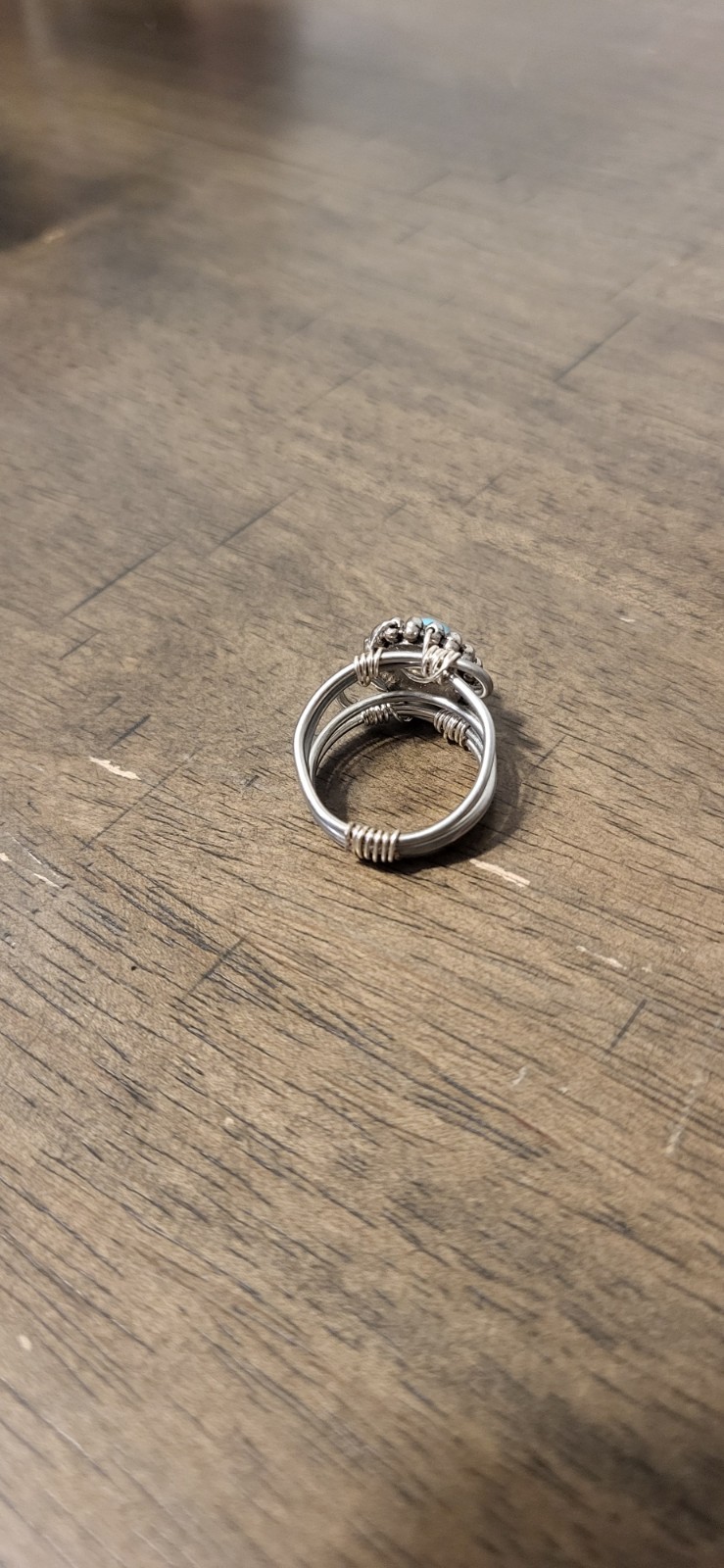 Handmade Silver Wire-Wrapped Ring with Turquoise Bead Size 9/9.5