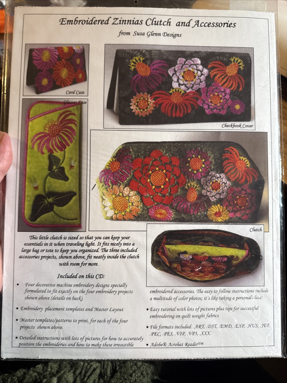 Embroidered Zinnias Clutch bag & Accessories  CD  Susa Glenn  RARE