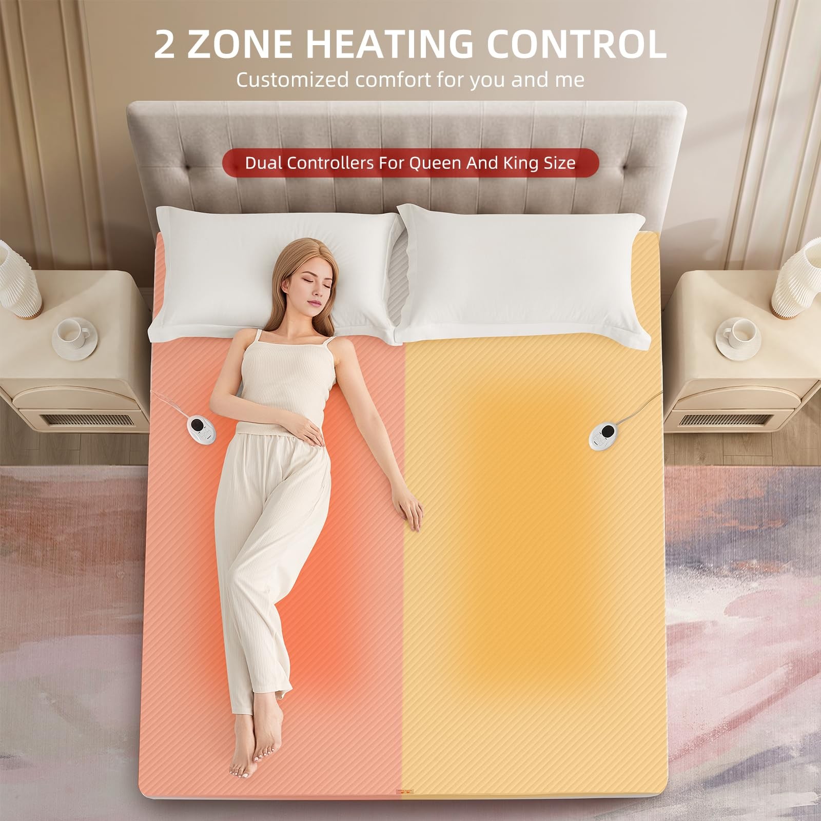 Bwarm Waterproof Heated Mattress Pad, ETL Certified Bed Warmer Queen, White