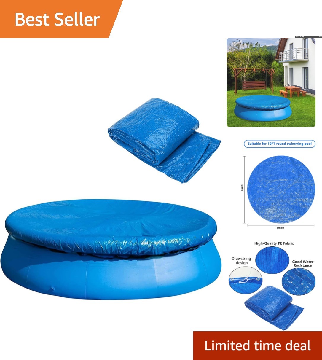 Compact 10 Ft Round Pool Cover Protector - Easy Install & Clean Water Solution