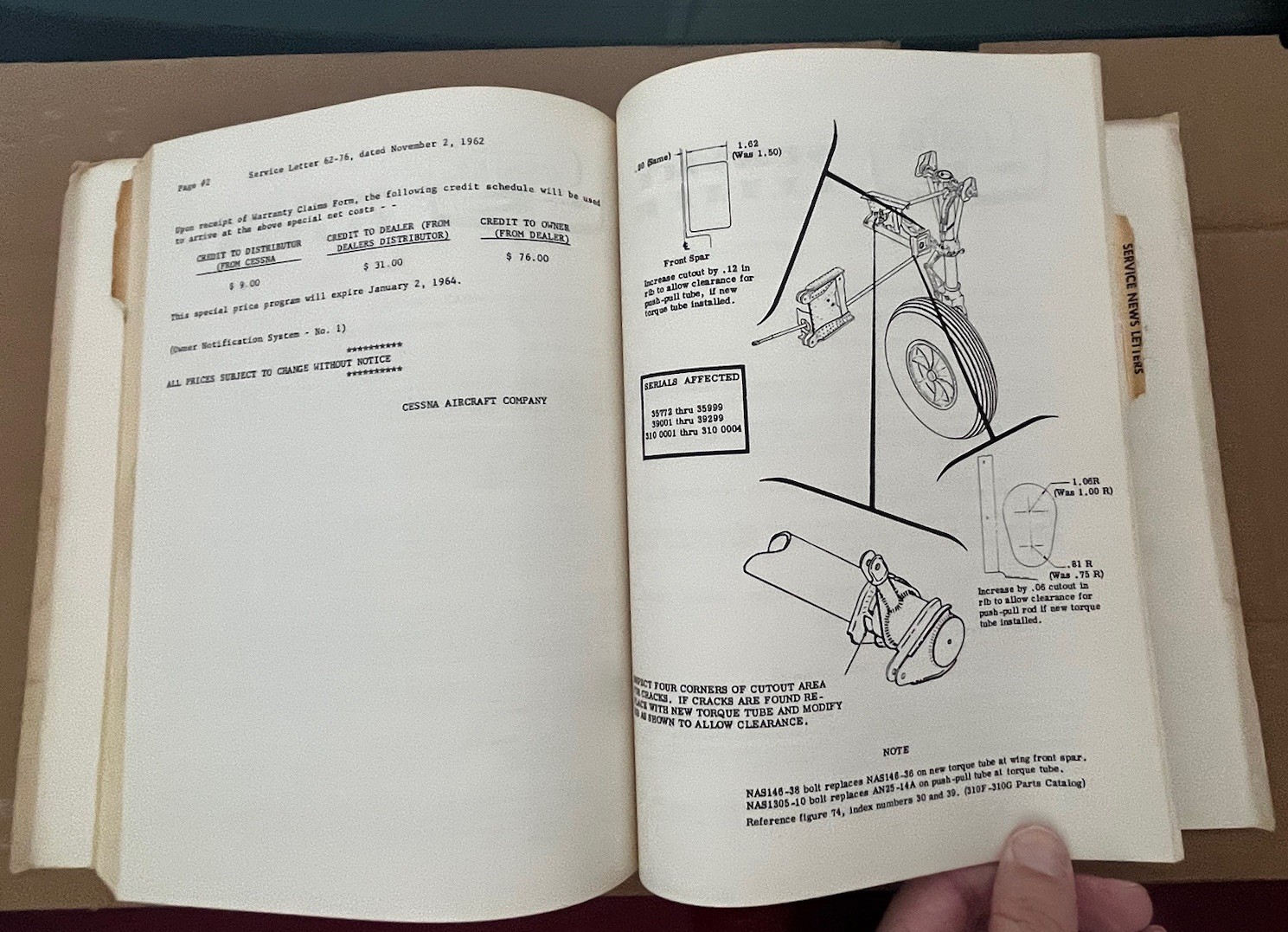1963 Cessna Service Information Summary Manual All Models, Original