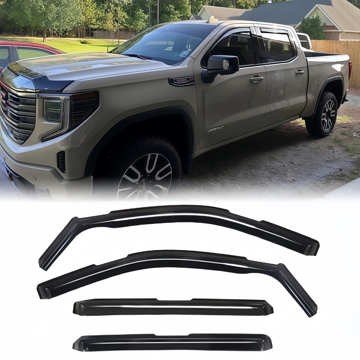 In-Channel Window Visors Sun Rain Guards For GMC Sierra 1500 Crew Cab 2019-2025