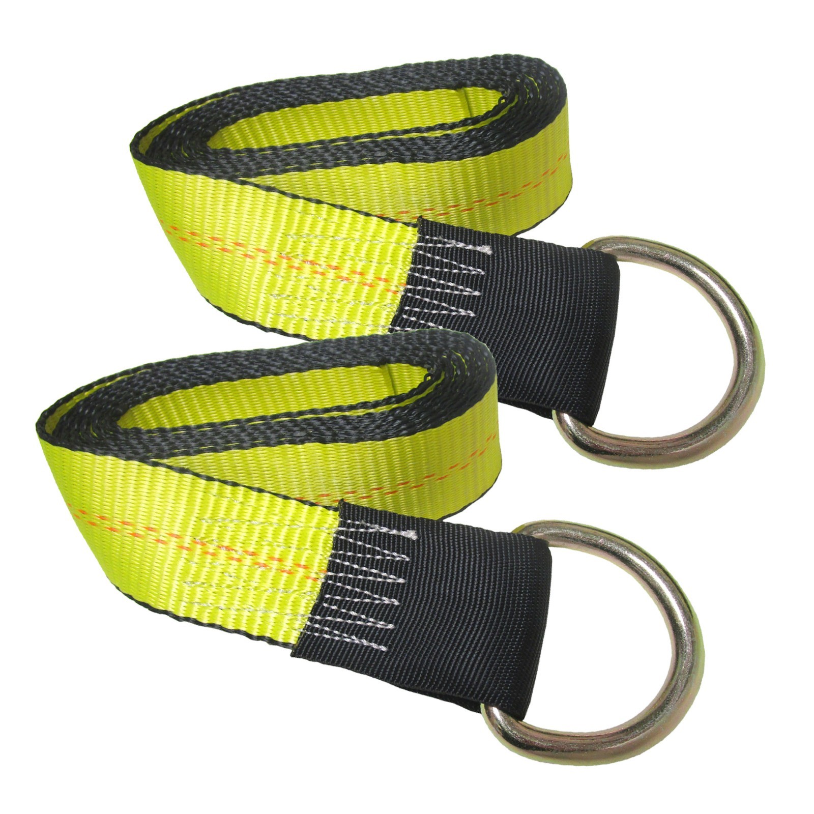 2 Pack 2" x 10' Yellow Lasso Tire Straps w/ D Rings Covered Eyes 3335 WLL