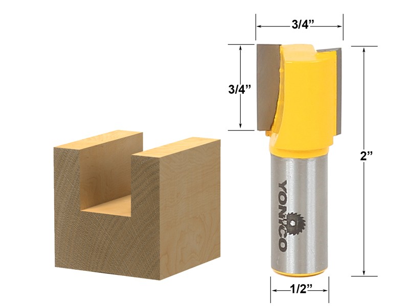 3/4" Diameter X 3/4" Height Straight Router Bit - 1/2" Shank - Yonico 14160