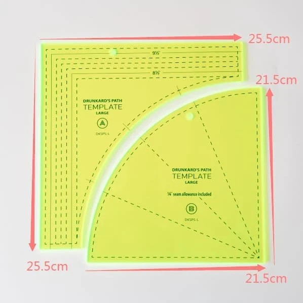 Drunkards Path Quilting Template Large Curved Acrylic Tools with 1/4” Seam...
