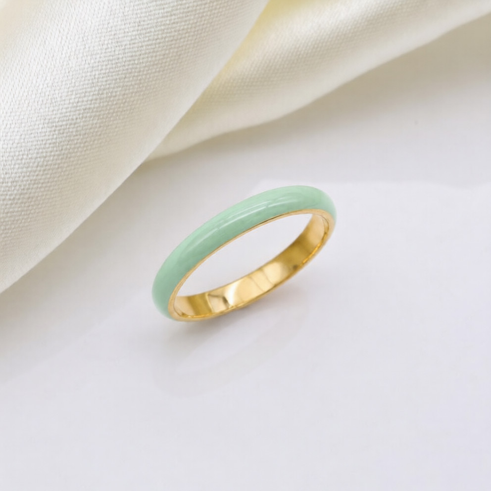 Mint Enamel Ring Band, Gold Plated Silver Ring, Minimalist Stackable Ring