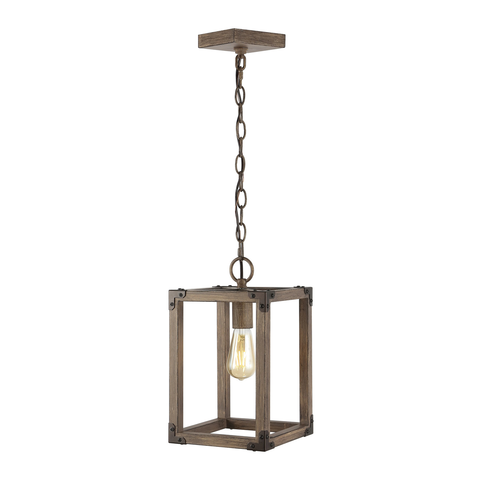 Turing 8.13" Adjustable Iron Rustic Farmhouse LED Pendant, Brown by JONATHAN Y