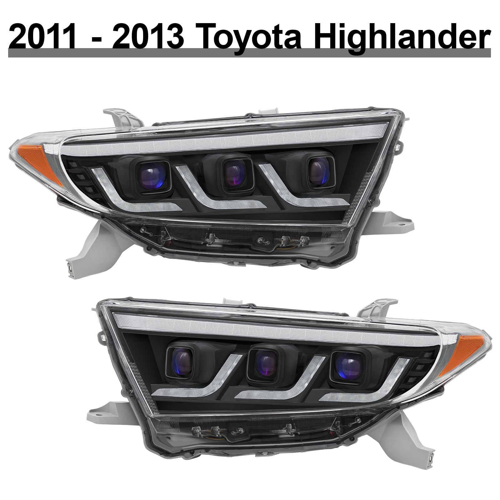 Triple LED Projector Headlights w/Sequential For 2011 2012 13 Toyota Highlander