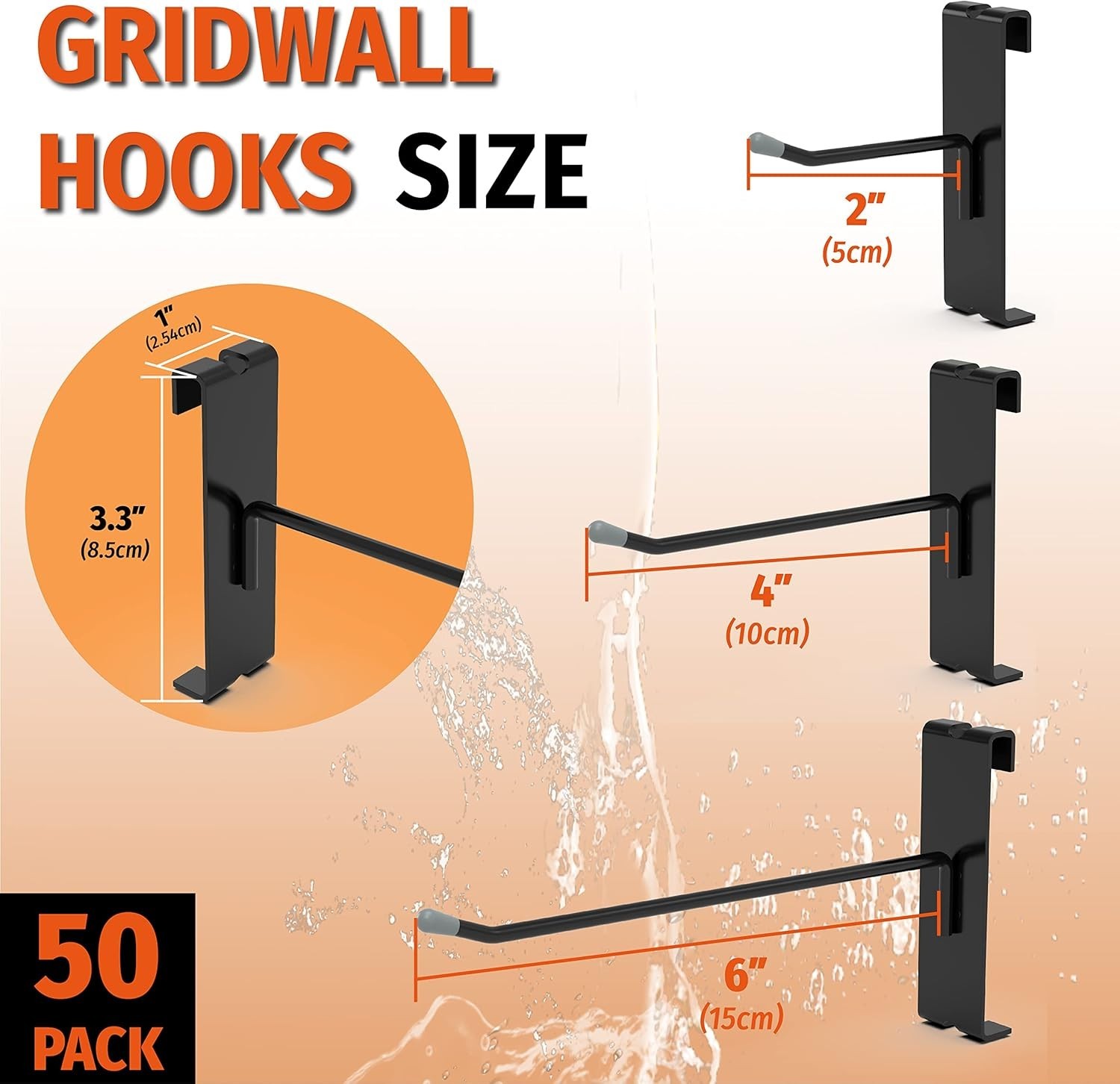Gridwall Hooks 6 Inch, 50PC Display Hooks for Grid Wall, Hook for Grid Wall P...
