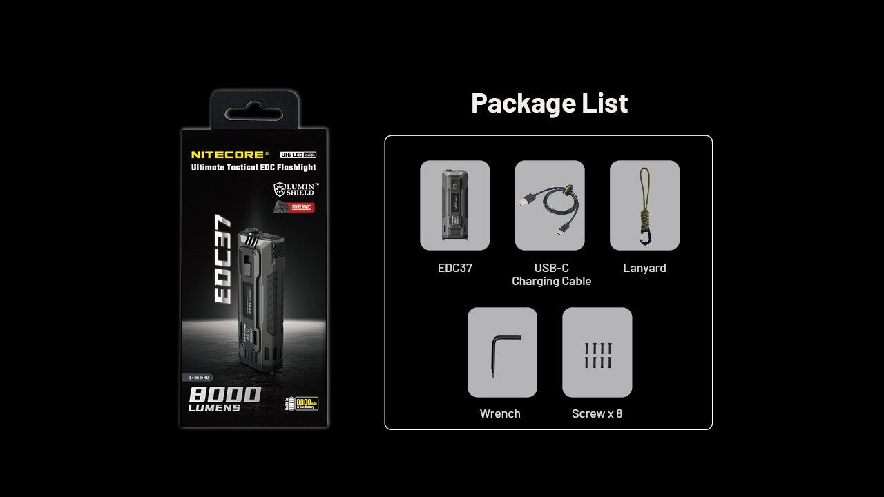 Nitecore EDC37 8000 Lumen Rechargeable Compact LED Tactical Flashlight