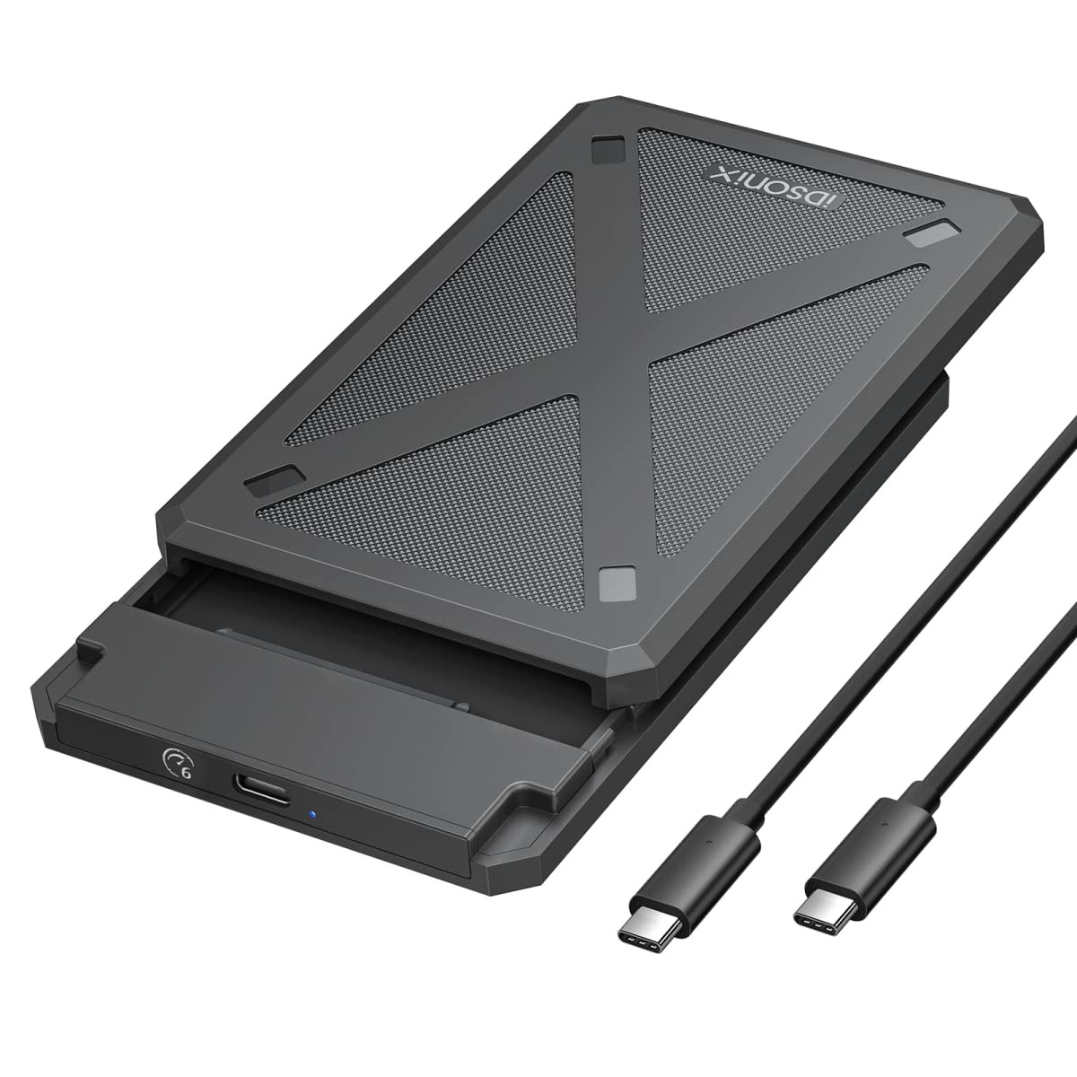 iDsonix 2.5 inch Hard Drive Enclosure, 6Gbps USB C 3.1 to SATA III Black