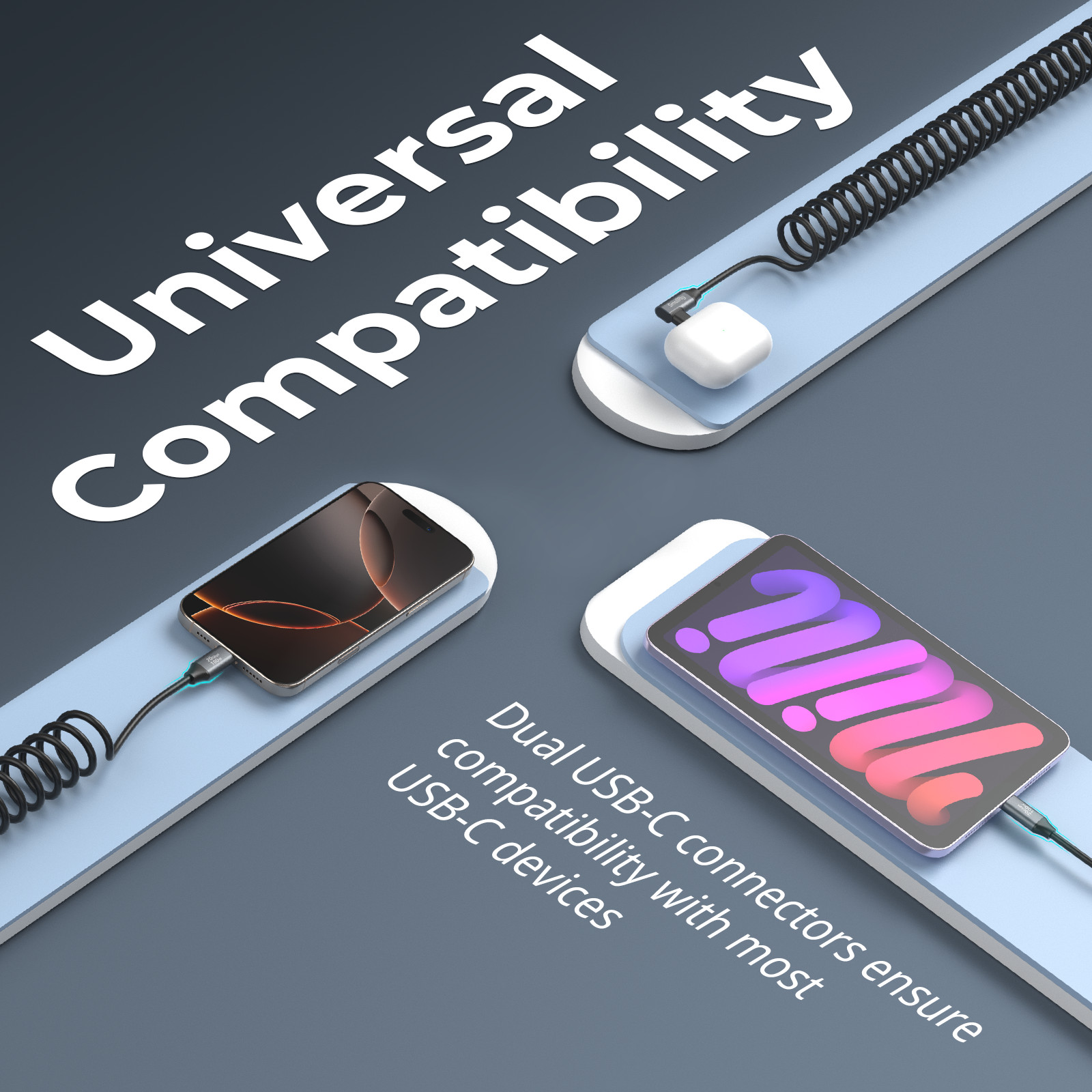 SmallRig USB C Coiled Data Cable,20Gbps Data Transfer, PD 100W Fast Charging