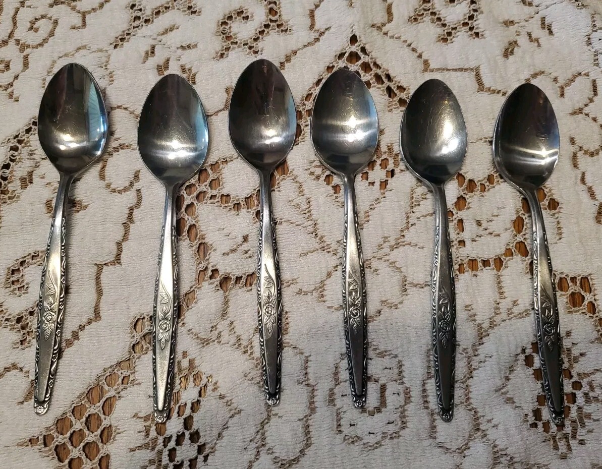 (6) Interpur INR3 Rose Stainless Steel TEASPOONS Japan. A4