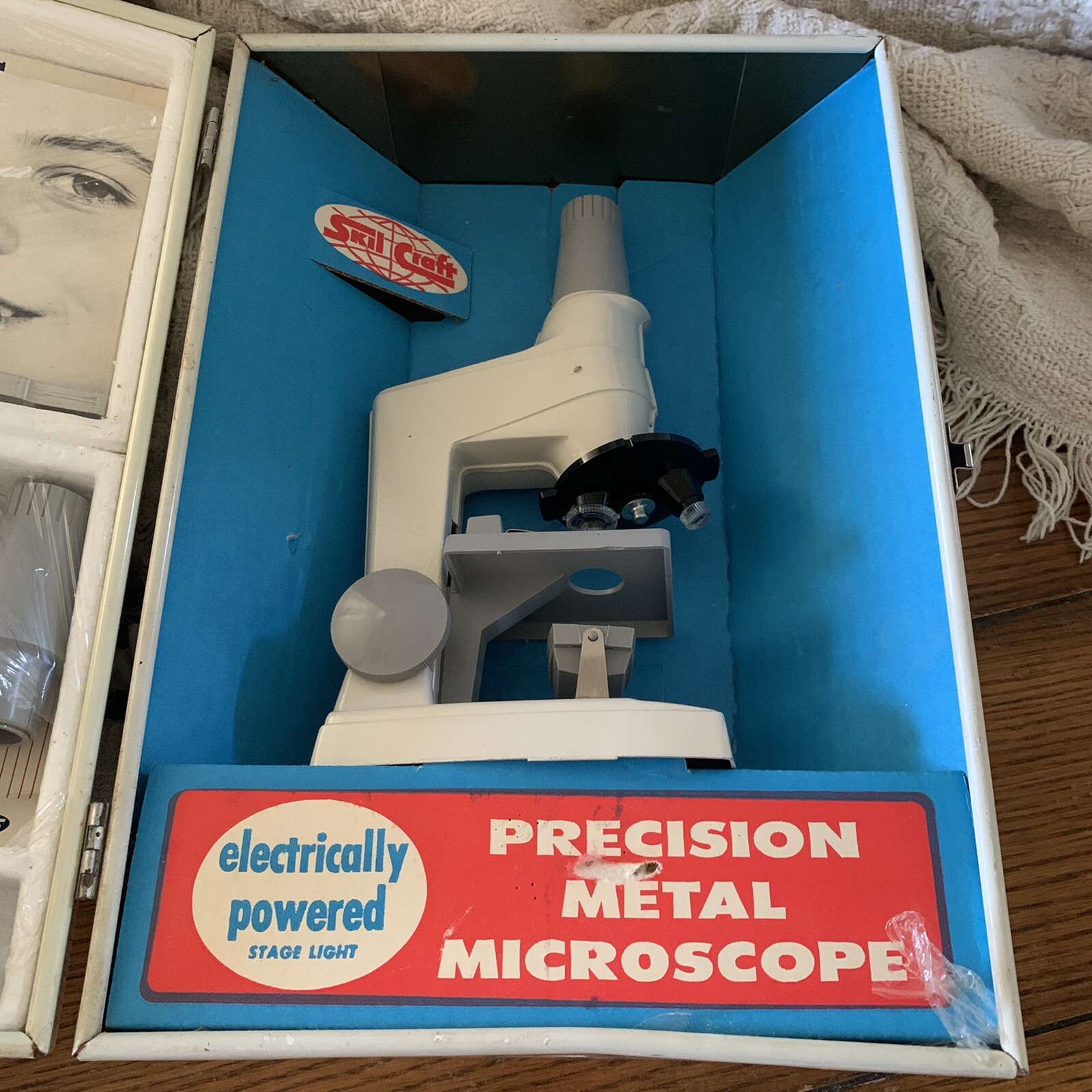 Vintage Skill Craft Microscope Lab #416 Senior Student Set Tin Litho Case 1963.
