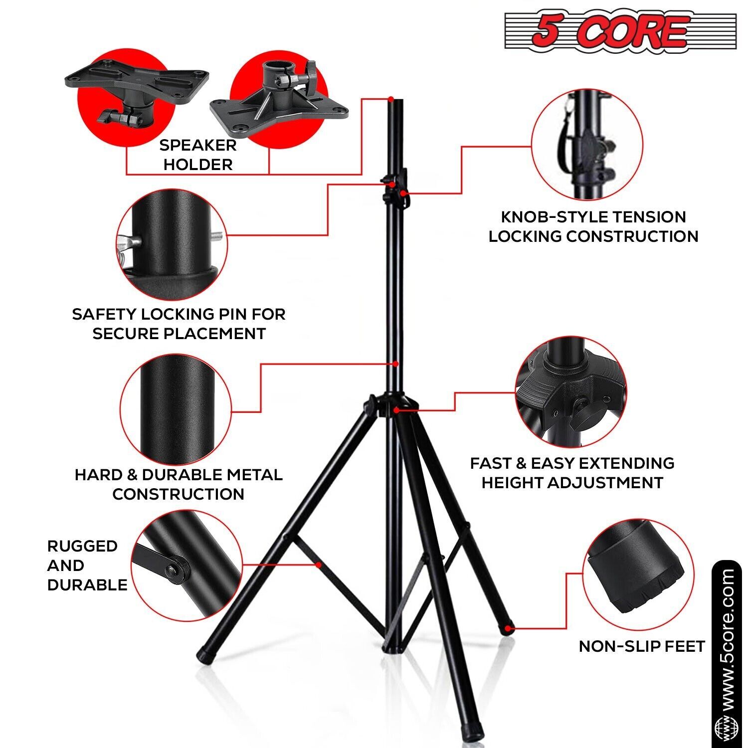 5Core Speaker Stand Tripod Tall Adjustable 72 Inch DJ Studio Monitor Stands Pole