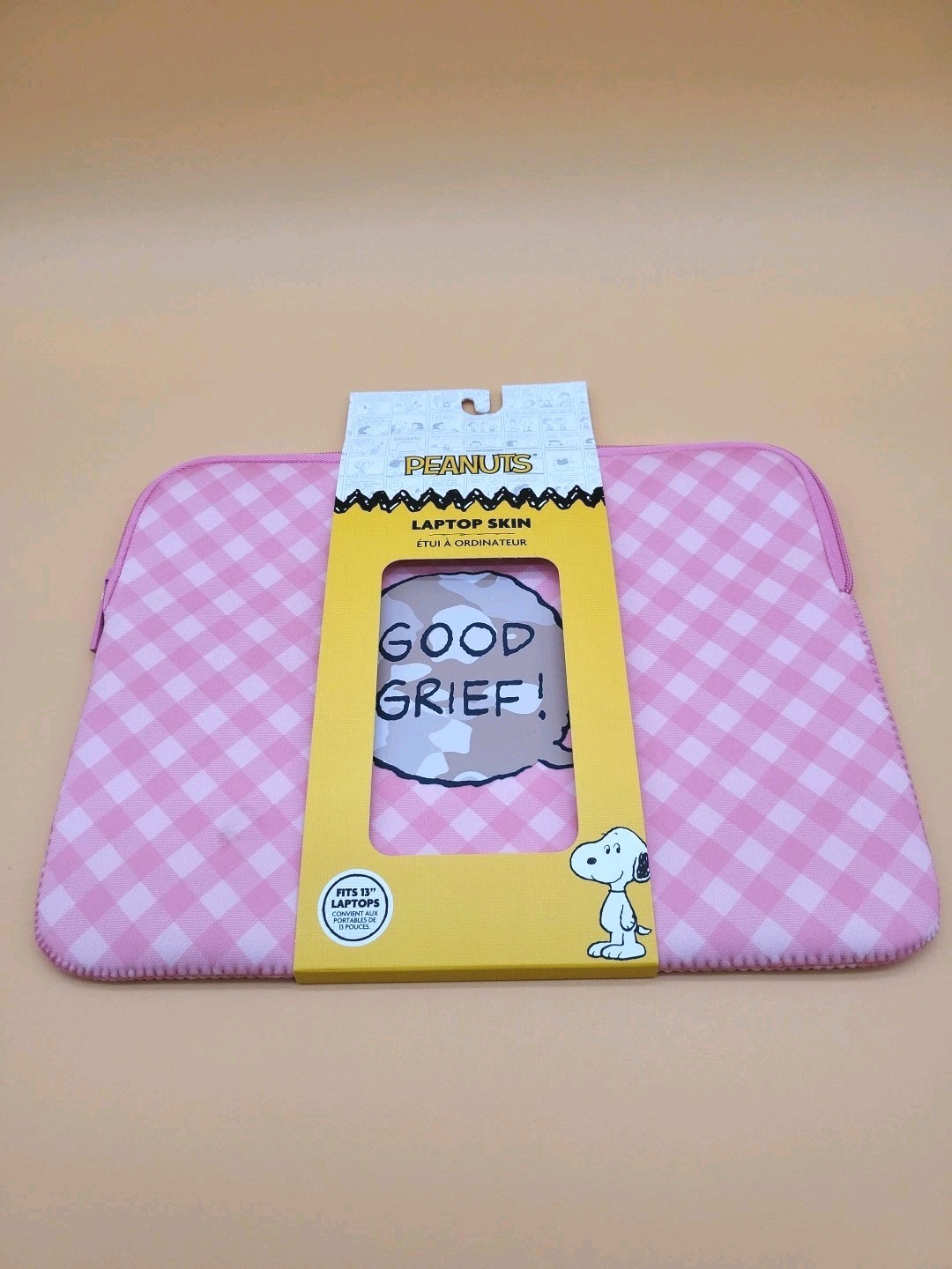 Peanuts New 2024 Snoopy Pink Checkered "Good Grief!" 13" Laptop Skin