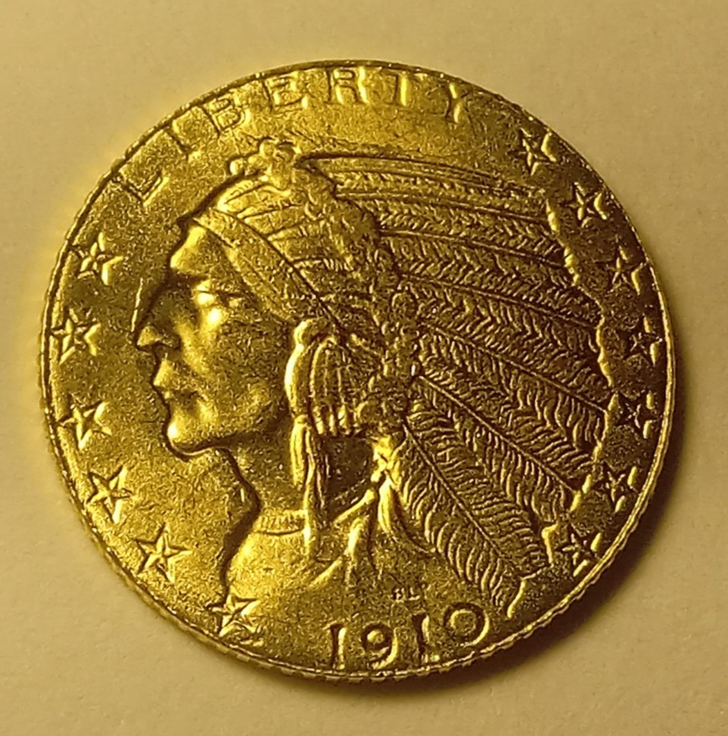 US 1910-D Golden $5 Indian Head Exonumía Fantasy Token.