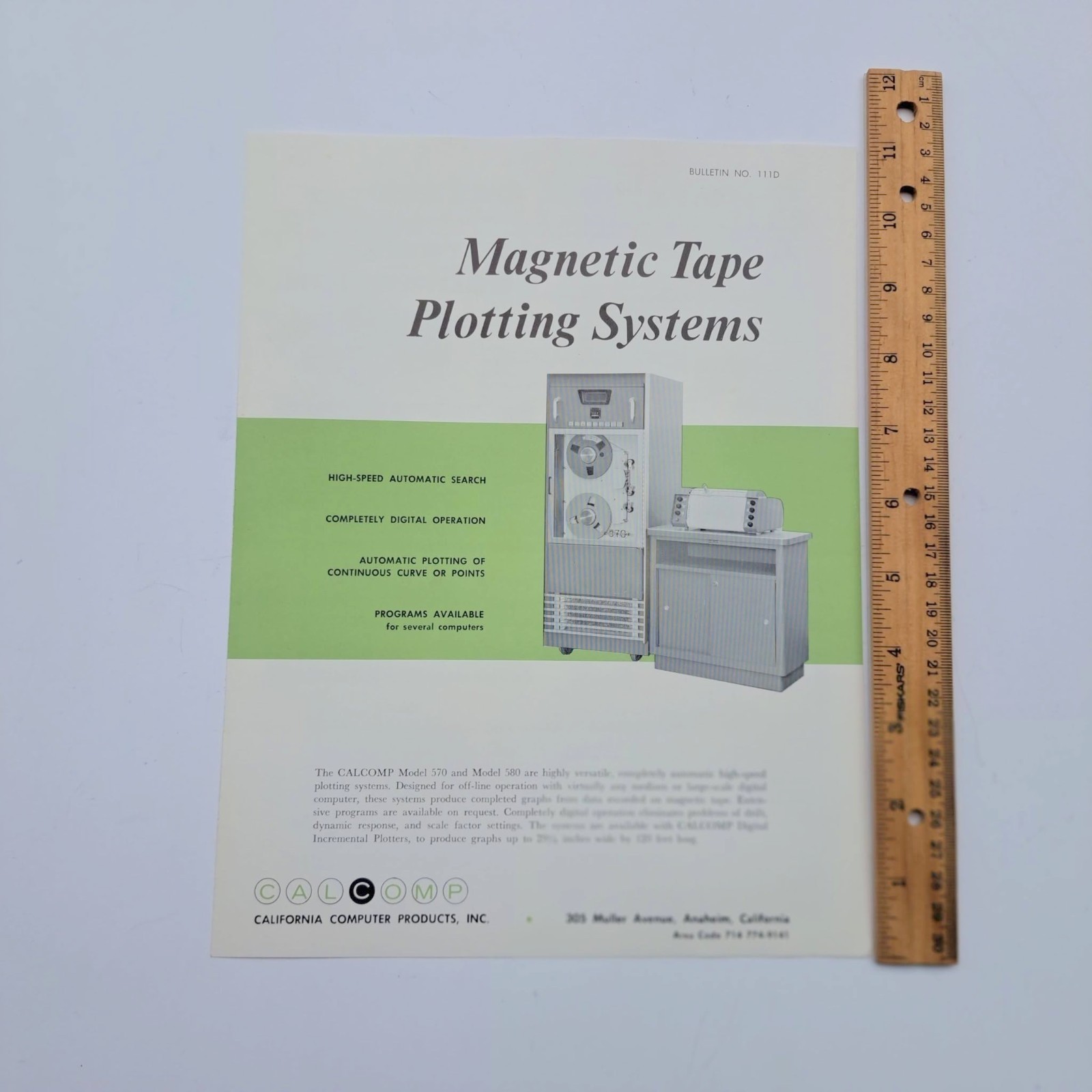 Vintage CALCOMP Magnetic Tape Plotting Systems Bulletin Brochure