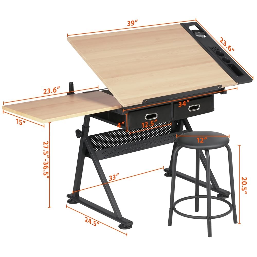 Yaheetech Height Adjustable Drafting Table Drawing Artist Large, Brown