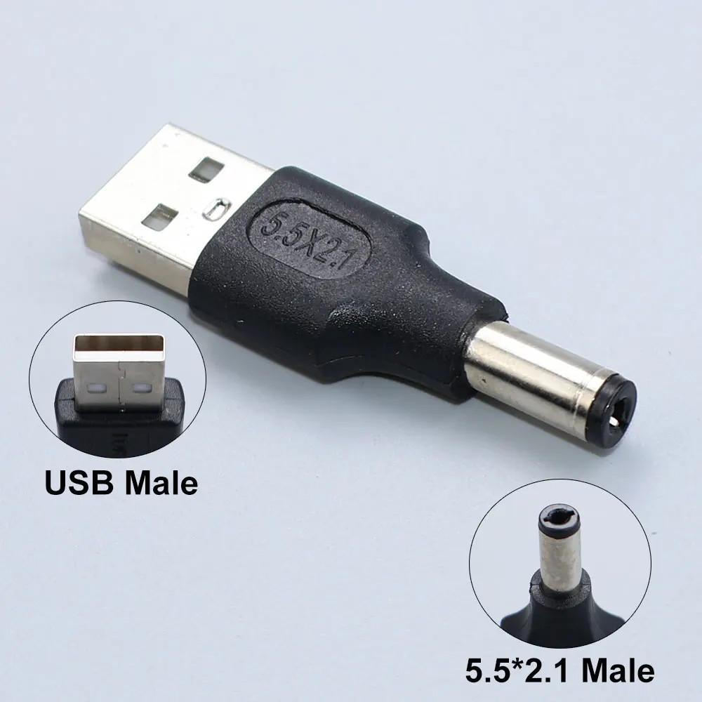 5.5x2.1mm DC Plug to USB Female/Male Jack Adapter for 5V Power Supply