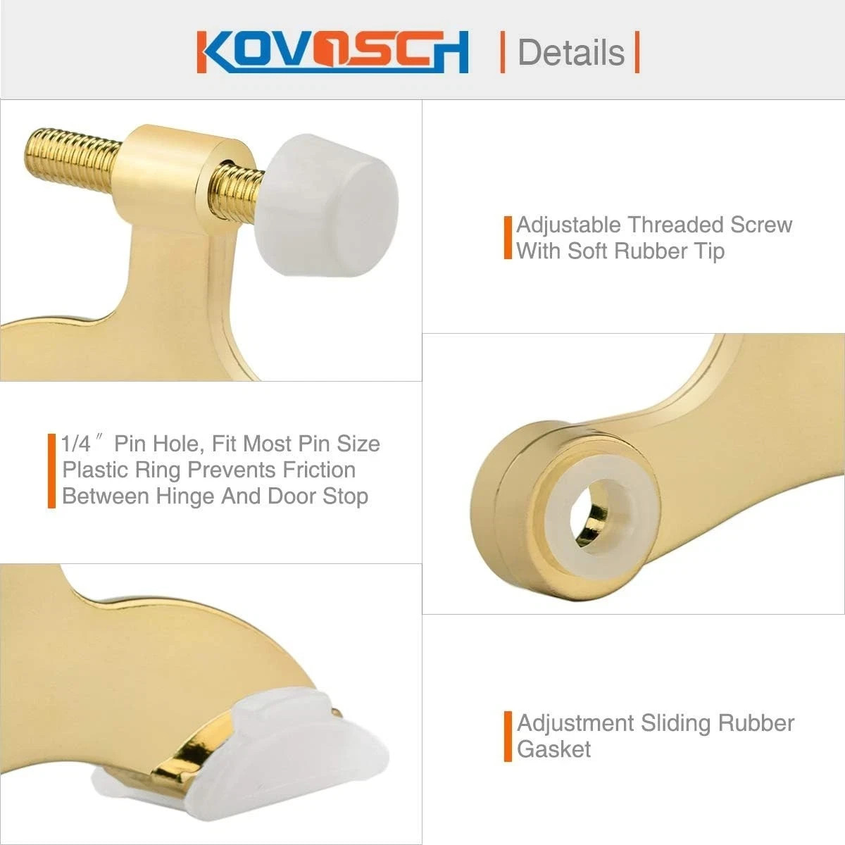 10 Pack Hinge Pin Door Stopper Bright Brass - Adjustable Heavy Duty Gold Hing