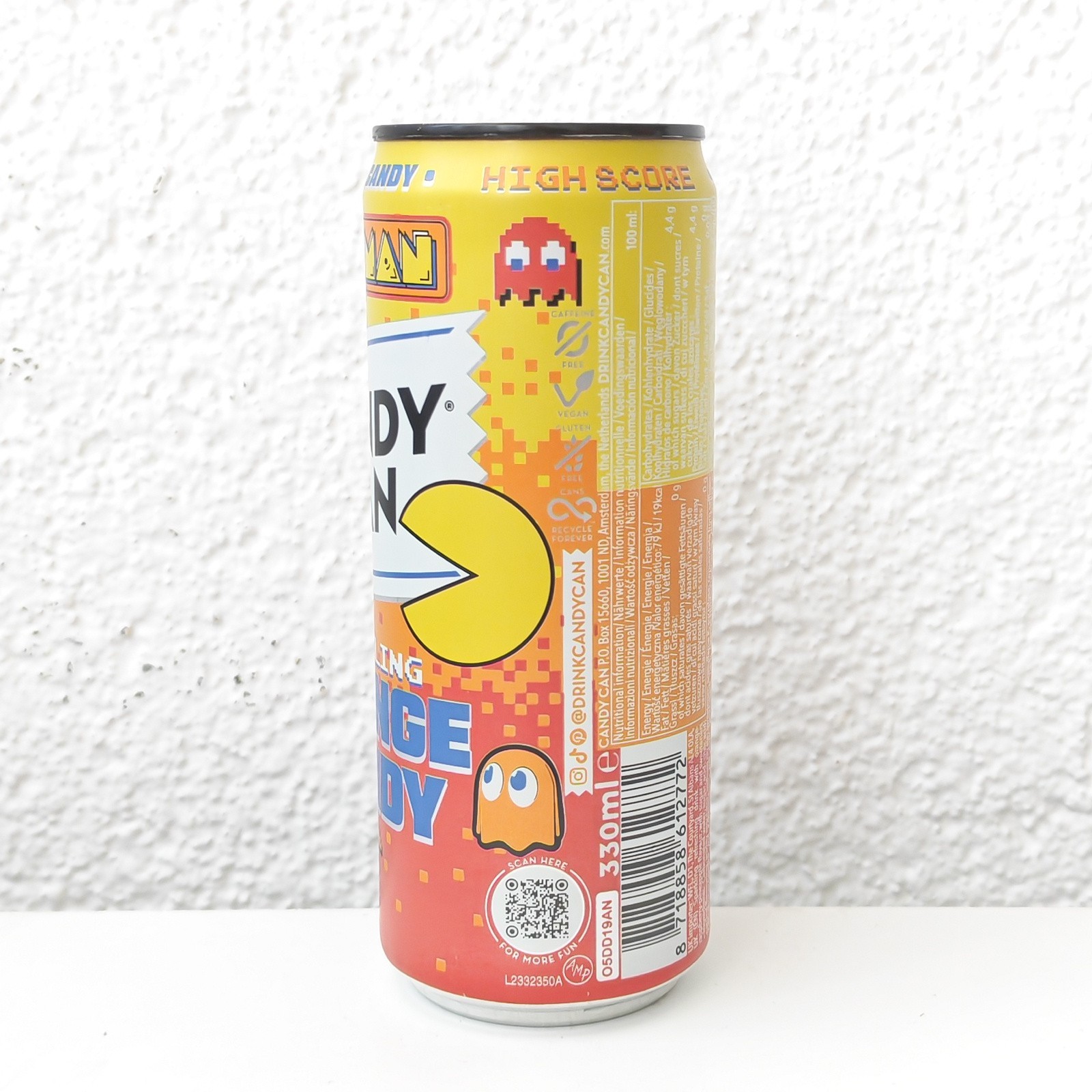 Empty PAC-MAN Candy Can: Sparkling Orange Candy; 330 ml - BOTTOM - Version A