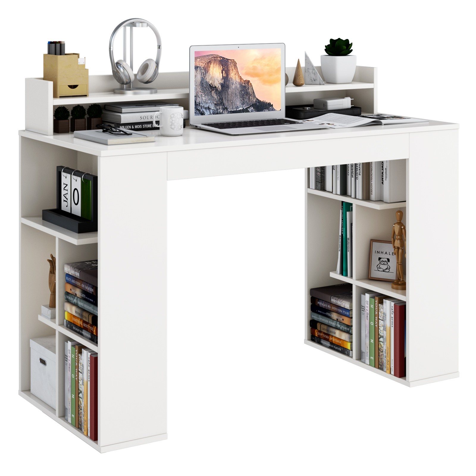 48" Computer Desk Study Writing Workstation w/ Bookshelf & Monitor Stand Riser