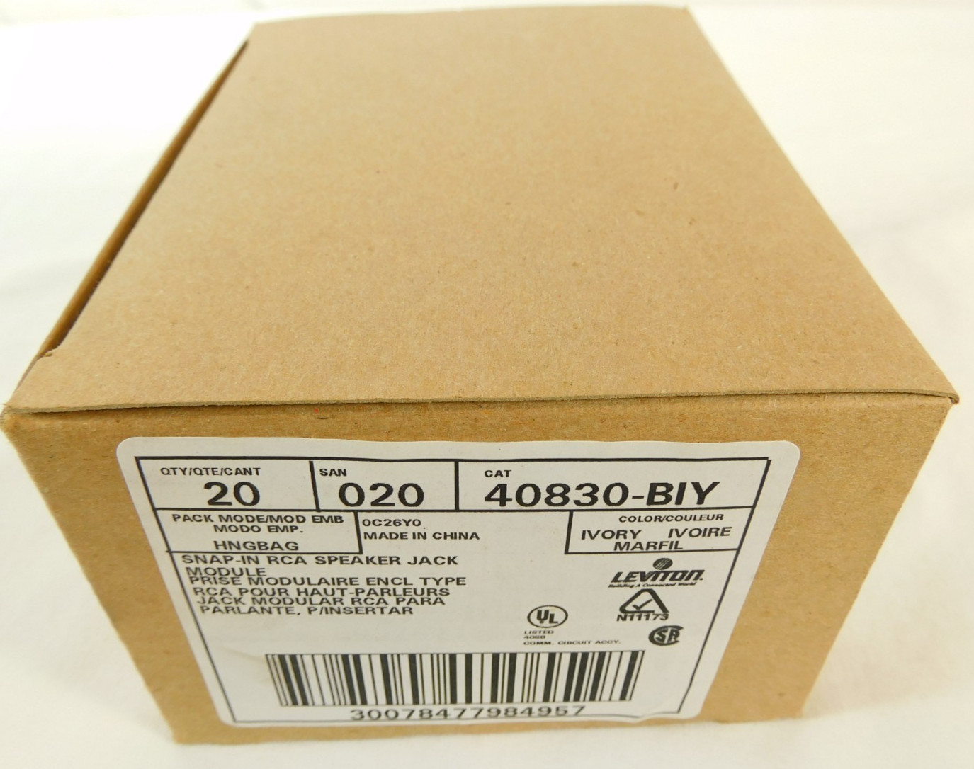 40830-BIY Leviton RCA Feedthrough Connector Gold-Plated Yellow Stripe BOX OF 20