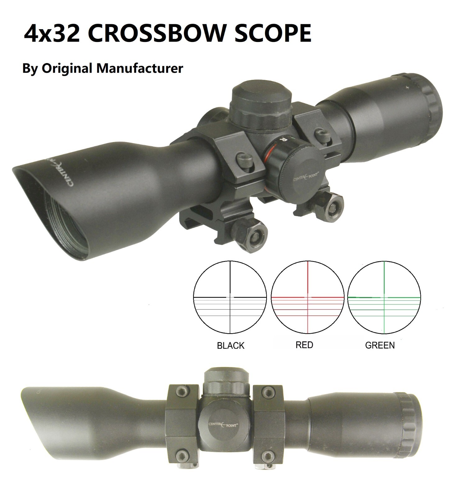 Centerpoint 4X32 Crossbow Compact Multi Range Reticle Scope Red Green W Rings