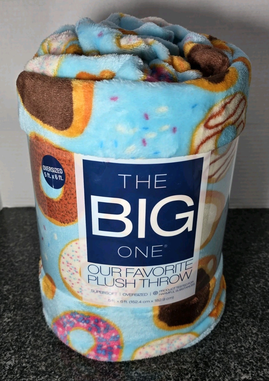 The Big One Blue Donuts Oversized Plush Throw Blanket 5'x6' RETIRED RARE Style
