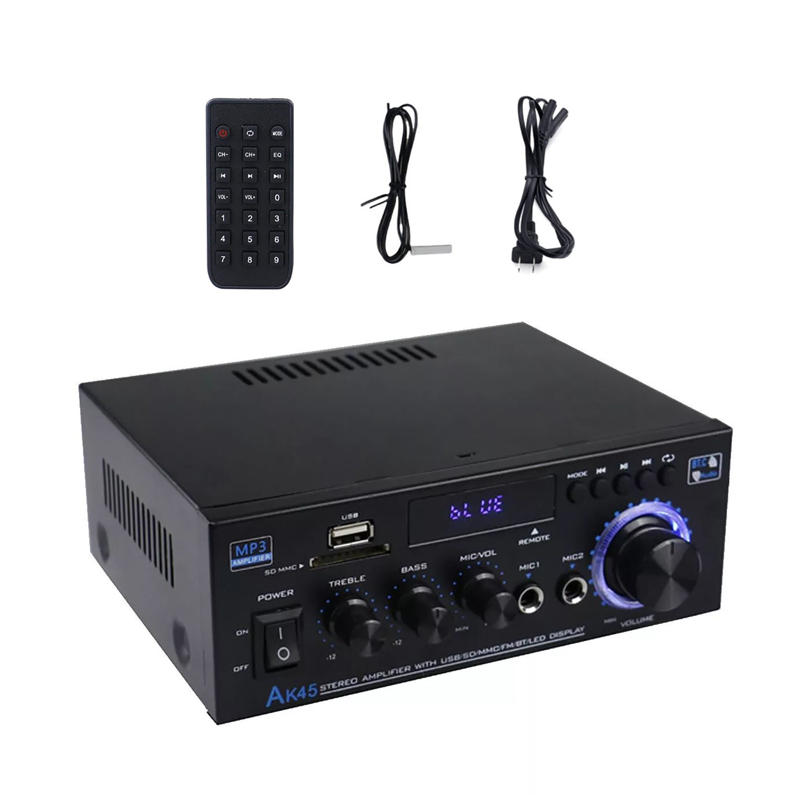 AK45 Power Amplifier HiFi Stereo BT5.0 USB 2.0+SD Card Computer Gaming Audio